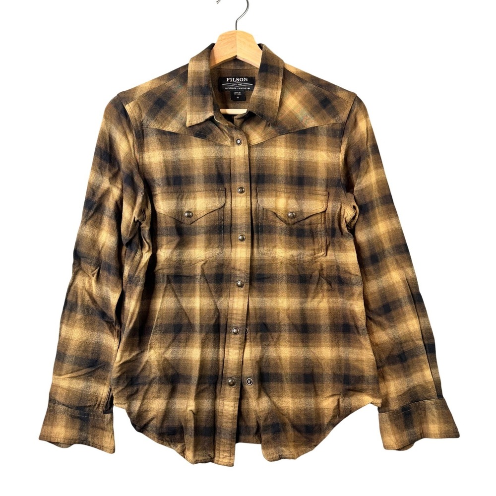 Filson Womens Brown Plaid Wool Blend Western Snap Front Shirt Medium 20114828